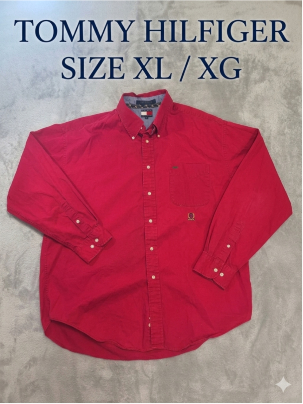 Vintage Tommy Hilfiger Men's XL Red Crest Logo Button Down Shirt Long Sleeve